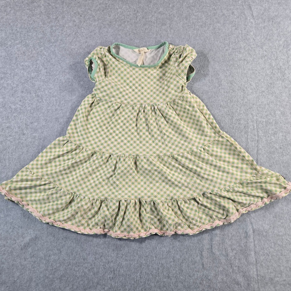 Matilda Jane Girls Green Gingham Tiered Ric Rac Trim Dress Size 4